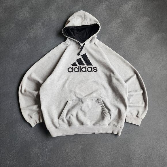 Vintage Y2K Adidas Grey Center Logo Hoodie XXL - Picture 1 of 8